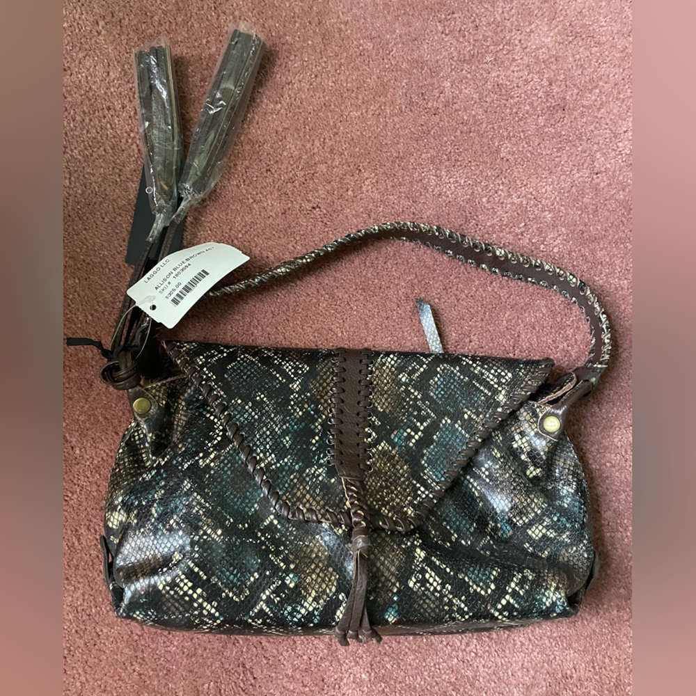 Laggo Snake Print Allison Blue Brown Bag NWT